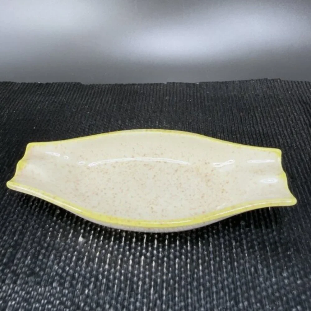 Red Wing Pottery Yellow Speckled Glaze Ashtray Long Dish Tray USA Marked 4.5inch